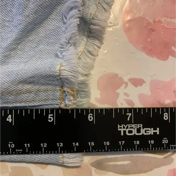 Overall Shorts Womens Medium Blue Denim Jeans Rainbow Details Festival Casual - Picture 5 of 15